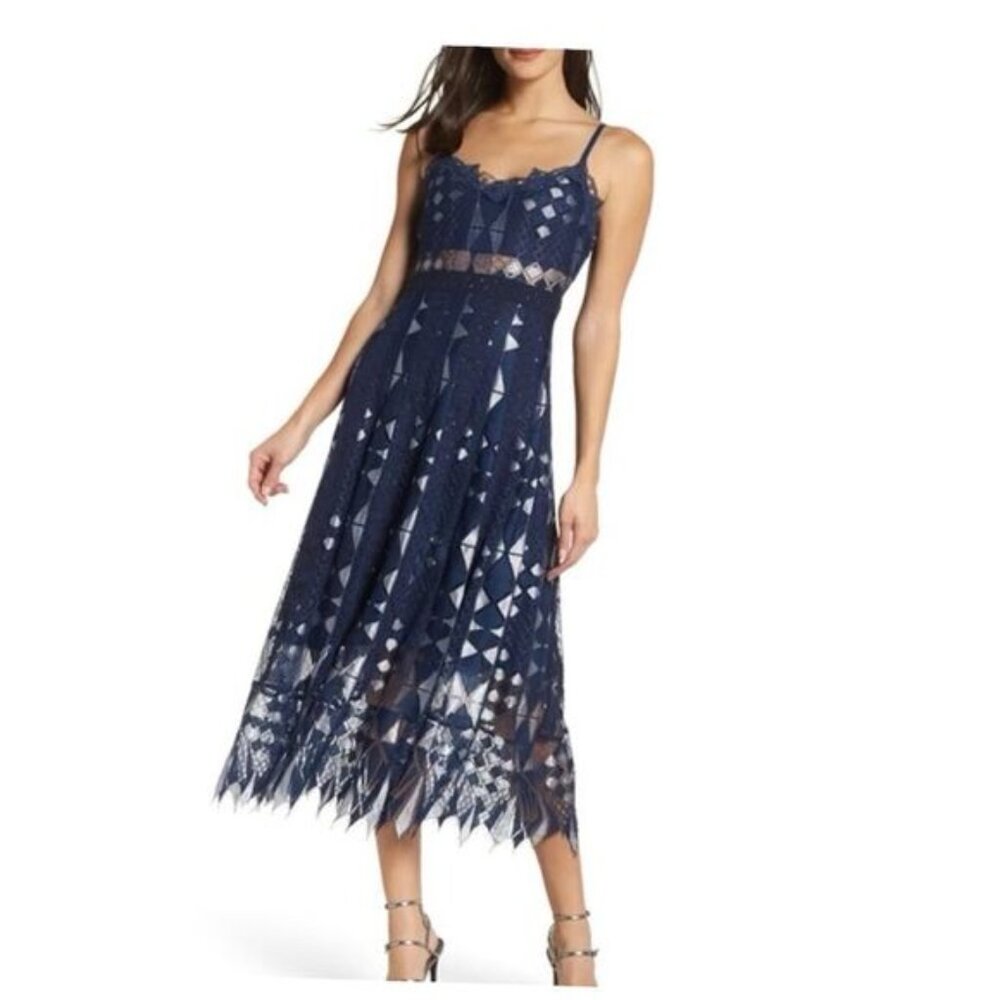 FOXIEDOX Bravo Zulu Metallic Lace Midi A-line Dress BNWT
